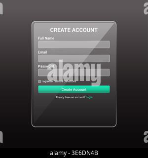 A clean and minimal signup design featuring soft blur and transparent layers. The glass effect enhances depth while keeping the interface lightweight Stock Vector
