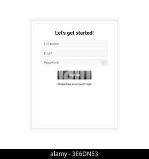 A simple and minimal signup design with neutral colors and a clean structure. Focused on usability and readability, making it perfect for distraction- Stock Vector