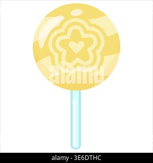 Bright yellow lollipop candy vector in flat style. Sweet round candy illustration ideal for branding, packaging, and fun design use Stock Vector
