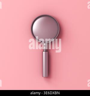 Metal silver magnifying glass isolated on pink pastel color background with shadow 3D rendering Stock Photo