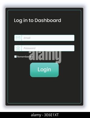 Futuristic dark login interface with glowing neon accents, featuring email and password fields, remember me option, and clean login button. Ideal for Stock Vector