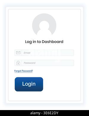 Minimalist login interface with user avatar placeholder, email and password input fields, and soft color tones. Perfect for user account access, onboa Stock Vector