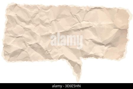 Rectangular speech bubble made of crumpled paper with vintage parchment teture. Square collage element, text box note, retro chat talk ball craft. New Stock Vector