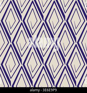 Seamless geometric pattern with rhombuses. Stylized ethnic ornament vector illustration. Blue spirals curl on beige background. Stock Vector