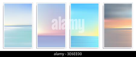Sunset or sunrise gradient sky with warm horizon colors and golden light. Abstract vector backgrounds or summer beach posters, retro party flyers with modern minimalist design. Ocean vibes templates Stock Vector