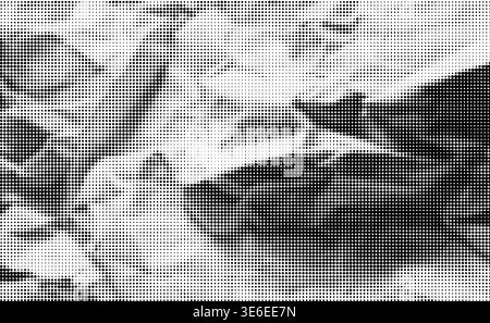 Ripped halftone paper background design. Vector realistic illustration of abstract crumpled newspaper surface with rough grain texture dots, creative poster layout, old wrinkled magazine sheet Stock Vector