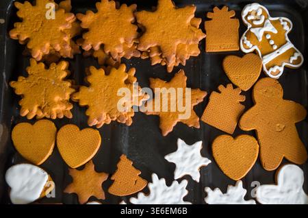 Assorted Christmas Cookies on Baking Tray Stock Photo