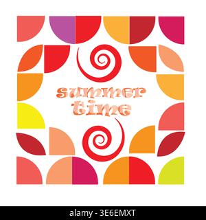 Summer Time Abstract Design – Colorful Geometric Pattern and Spiral Element for Seasonal Decoration and Graphic Art Stock Vector