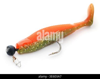 Rubber soft bait with jighead hook for catching predatory fish Stock Photo
