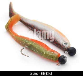 Rubber soft bait with jighead hook for catching predatory fish Stock Photo