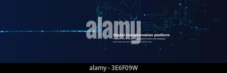 Digital transformation platform background with glowing data network, blue tech lines. Tech business hero banner for SaaS product page, launch screen Stock Vector