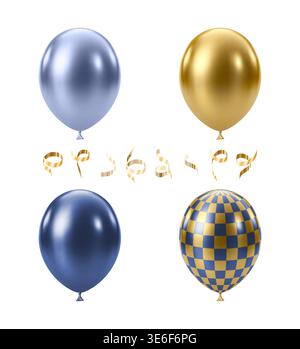 Blue Gold balloon. Luxury realistic balloons set. Stock Vector