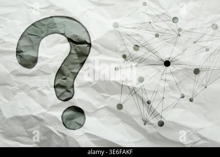 Question mark and plexus pattern on crumpled paper Stock Photo