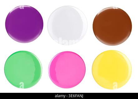 Button badges in different colors isolated on white, set Stock Photo
