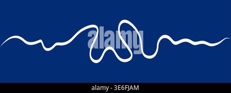 Thin squiggle underline stroke with gentle ups and downs in blue background. Minimal continuous line works as highlight for titles, links and handwritten style notes in digital or print layouts. Stock Vector