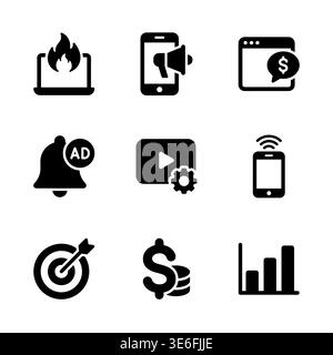 Digital marketing solid icons set, business and finance concept Stock Vector