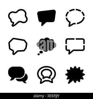 Set of nine various black speech bubbles icons vector Stock Vector