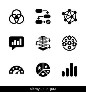 Business data analysis and infographic elements black glyph icons Stock Vector