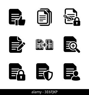 Set of black and white document related vector icons Stock Vector