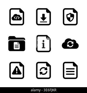Set of Simple Black and White File Type Icons Stock Vector