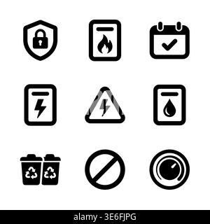 Collection of nine different black flat icon symbols Stock Vector