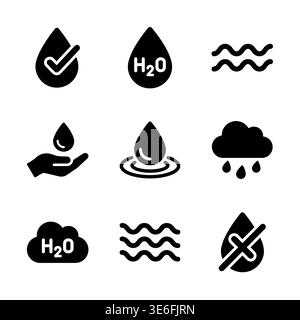 Set of black water icon glyphs style illustration Stock Vector