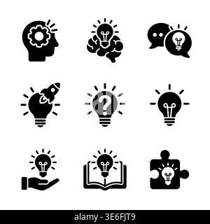 Set of black creative idea and innovation line icons Stock Vector