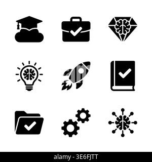 Business and Education Icons Set Solid Style Black Silhouette Stock Vector
