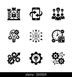 Black Glyph Icons Set: Business, Strategy, Innovation, and Technology Stock Vector