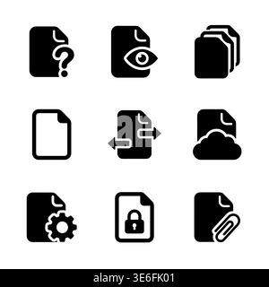Black Silhouette File Icons Set on White Background Stock Vector