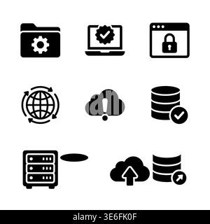 Set of black glyph icons data and cloud technology Stock Vector