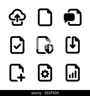 Set of Black and White File Management Icon Vector Stock Vector