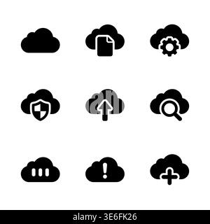 Cloud computing glyph icons set with file transfer and security Stock Vector