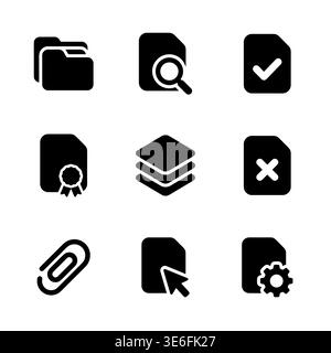 Set of black and white flat design file icons Stock Vector