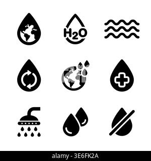 Set of black and white water related glyph icons Stock Vector