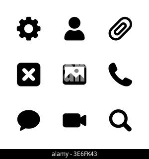 Simple vector set of essential interface icons in black color Stock Vector