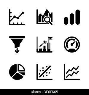 Set of black glyph icons, business and data visualization Stock Vector