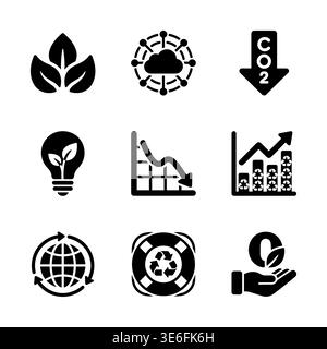 Set of black eco friendly and environment related icons Stock Vector