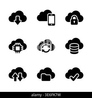 Cloud computing glyph icons set, cloud storage data transfer Stock Vector