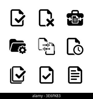 Set of black document icons, vector design on white background Stock Vector