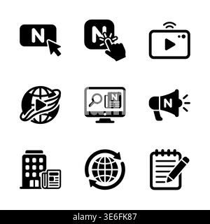 Black and white news vector icons set with modern style Stock Vector