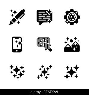 Set of nine different vector sparkling, shining, gleaming icons Stock Vector