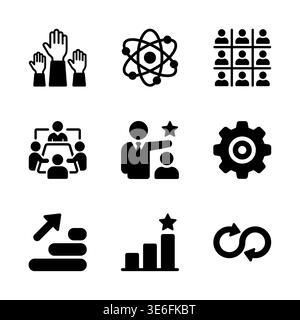 Set of black and white business and science icons Stock Vector