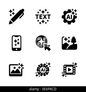 Set of black vector icons representing various AI-powered features Stock Vector