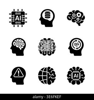 AI and artificial intelligence conceptual flat glyph icon set Stock Vector
