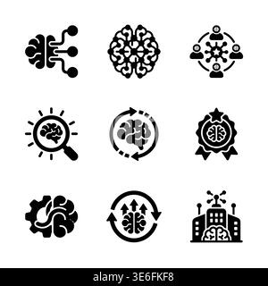 Set of Brain and Artificial Intelligence Line Icons Glyph Style Stock Vector