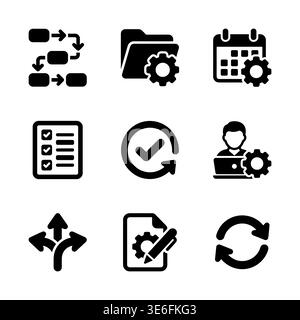 Black glyph project management icons on white background Stock Vector