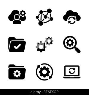 Set of black business and technology management glyph icons Stock Vector