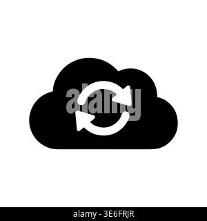 Black cloud with circular arrows icon for data synchronization Stock Vector