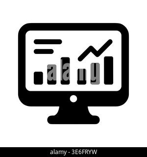 Black and White Computer Monitor Showing Growth Chart Icon Stock Vector